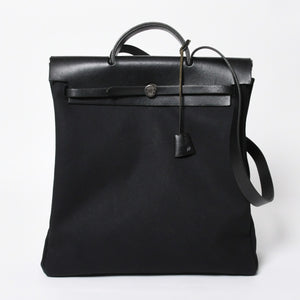 HERMES エルメス エールバッグMM 2WAY ショルダーバッグ ハンドバッグ □C刻印 トワル カーフレザー ブラック シルバー金具 美品 中古 4a007885
