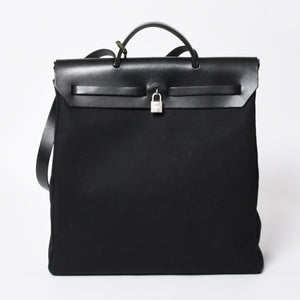 HERMES エルメス エールバッグMM 2WAY ショルダーバッグ ハンドバッグ □C刻印 トワル カーフレザー ブラック シルバー金具 美品 中古 4a007885