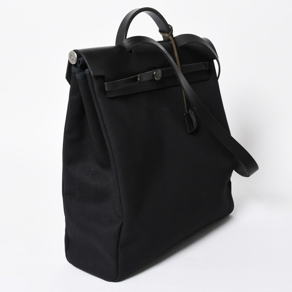 HERMES エルメス エールバッグMM 2WAY ショルダーバッグ ハンドバッグ □C刻印 トワル カーフレザー ブラック シルバー金具 美品 中古 4a007885