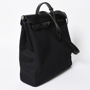 HERMES エルメス エールバッグMM 2WAY ショルダーバッグ ハンドバッグ □C刻印 トワル カーフレザー ブラック シルバー金具 美品 中古 4a007885