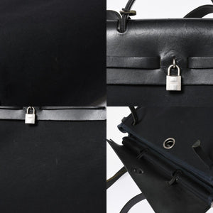 HERMES エルメス エールバッグMM 2WAY ショルダーバッグ ハンドバッグ □C刻印 トワル カーフレザー ブラック シルバー金具 美品 中古 4a007885