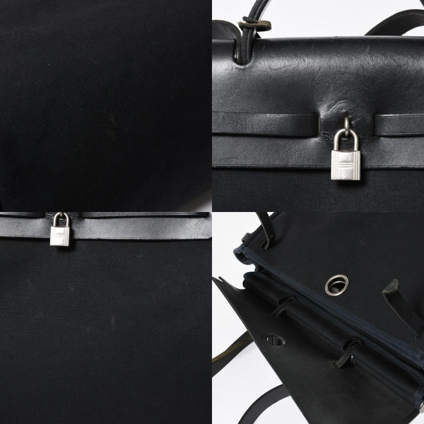 HERMES エルメス エールバッグMM 2WAY ショルダーバッグ ハンドバッグ □C刻印 トワル カーフレザー ブラック シルバー金具 美品 中古 4a007885