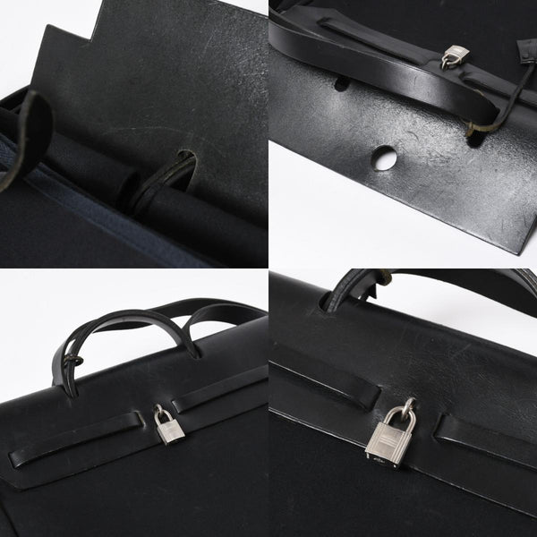 HERMES エルメス エールバッグMM 2WAY ショルダーバッグ ハンドバッグ □C刻印 トワル カーフレザー ブラック シルバー金具 美品 中古 4a007885