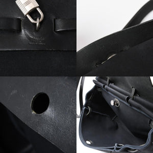 HERMES エルメス エールバッグMM 2WAY ショルダーバッグ ハンドバッグ □C刻印 トワル カーフレザー ブラック シルバー金具 美品 中古 4a007885