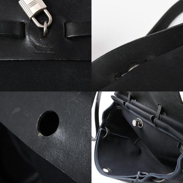 HERMES エルメス エールバッグMM 2WAY ショルダーバッグ ハンドバッグ □C刻印 トワル カーフレザー ブラック シルバー金具 美品 中古 4a007885