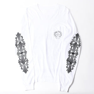 新品未使用 CHROME HEARTS クロムハーツ 香港限定 ホースシュー フローラル ロングスリーブTシャツ Lサイズ ホワイト フローラルクロス 中古 4a007896