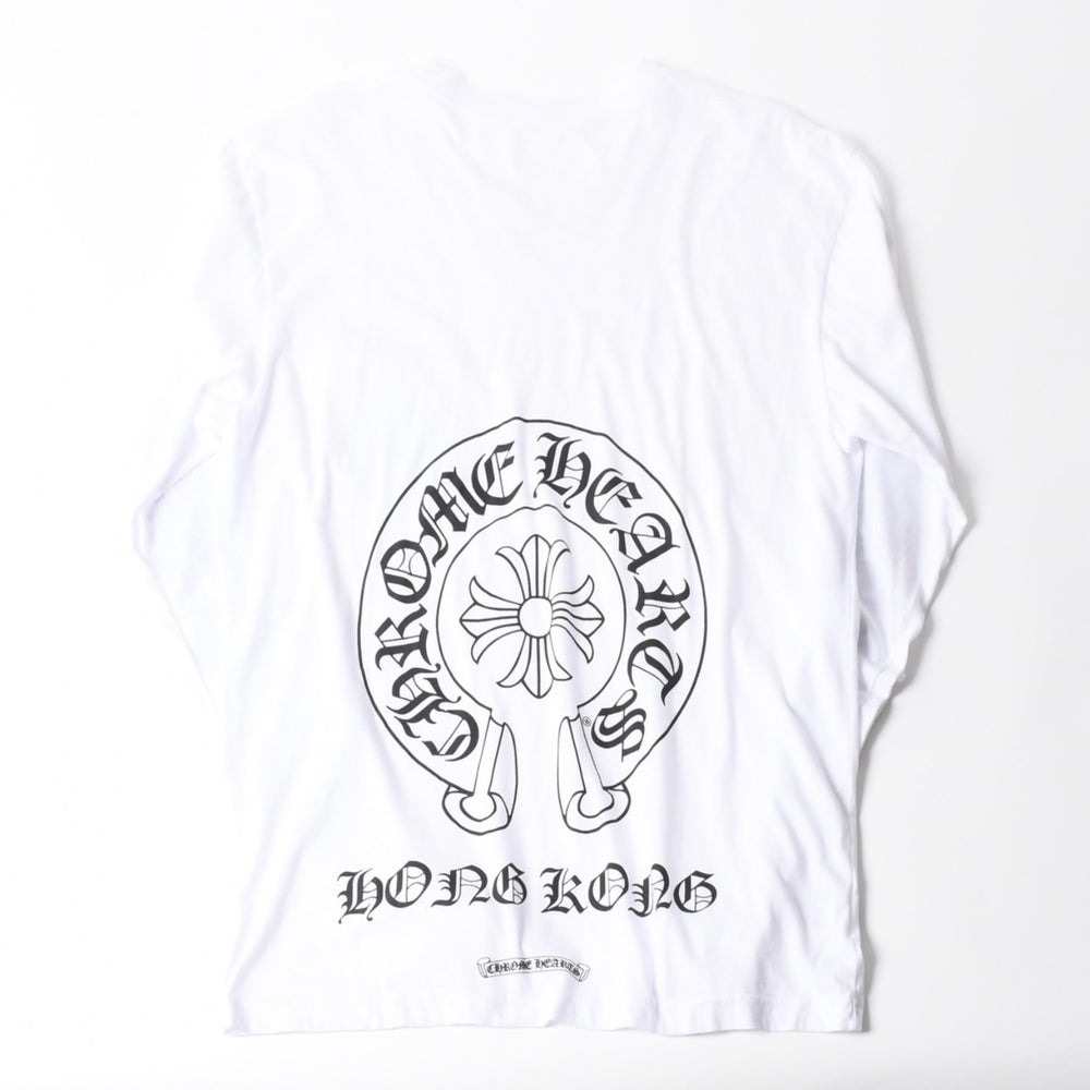 新品未使用 CHROME HEARTS クロムハーツ 香港限定 ホースシュー フローラル ロングスリーブTシャツ Lサイズ ホワイト フローラルクロス 中古 4a007896