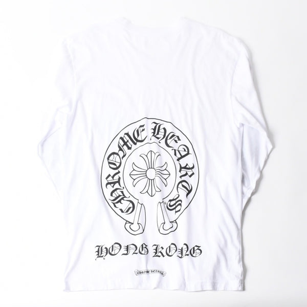 新品未使用 CHROME HEARTS クロムハーツ 香港限定 ホースシュー フローラル ロングスリーブTシャツ Lサイズ ホワイト フローラルクロス 中古 4a007896