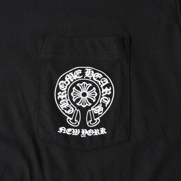 新品同様 CHROME HEARTS クロムハーツ NEW YORK限定 ホースシュー フローラル ロングスリーブTシャツ Lサイズ ブラック スクロールラベル フローラルクロス 中古 4a007897