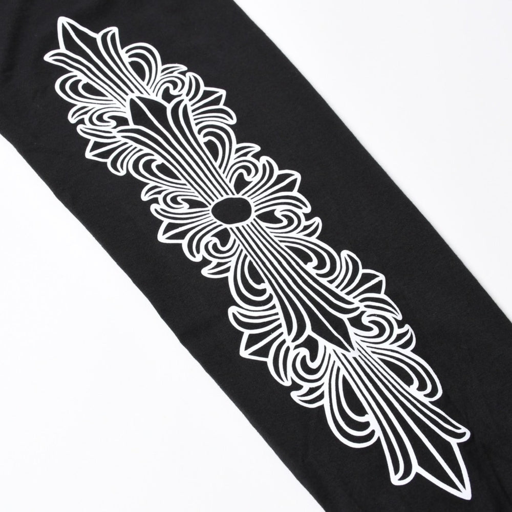 新品同様 CHROME HEARTS クロムハーツ NEW YORK限定 ホースシュー フローラル ロングスリーブTシャツ Lサイズ ブラック スクロールラベル フローラルクロス 中古 4a007897