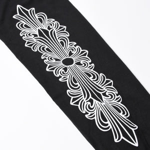 新品同様 CHROME HEARTS クロムハーツ NEW YORK限定 ホースシュー フローラル ロングスリーブTシャツ Lサイズ ブラック スクロールラベル フローラルクロス 中古 4a007897