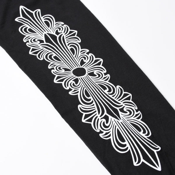 新品同様 CHROME HEARTS クロムハーツ NEW YORK限定 ホースシュー フローラル ロングスリーブTシャツ Lサイズ ブラック スクロールラベル フローラルクロス 中古 4a007897