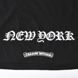 新品同様 CHROME HEARTS クロムハーツ NEW YORK限定 ホースシュー フローラル ロングスリーブTシャツ Lサイズ ブラック スクロールラベル フローラルクロス 中古 4a007897