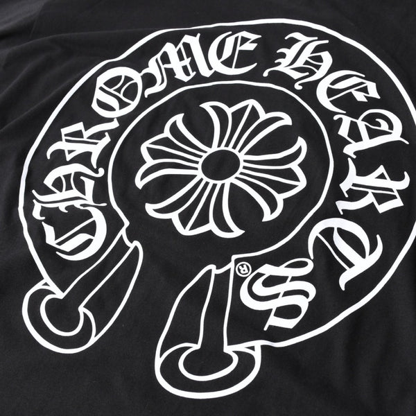 新品同様 CHROME HEARTS クロムハーツ NEW YORK限定 ホースシュー フローラル ロングスリーブTシャツ Lサイズ ブラック スクロールラベル フローラルクロス 中古 4a007897