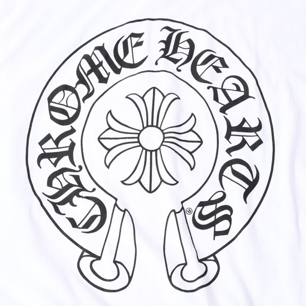 新品未使用 CHROME HEARTS クロムハーツ 香港限定 ホースシュー フローラル ロングスリーブTシャツ Lサイズ ホワイト フローラルクロス 中古 4a007896
