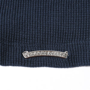 極美品 CHROME HEARTS クロムハーツ 長袖 Tシャツ サーマル ネイビー クロスパッチ ネイビー レッド サイズ XL 赤 中古 4a008130