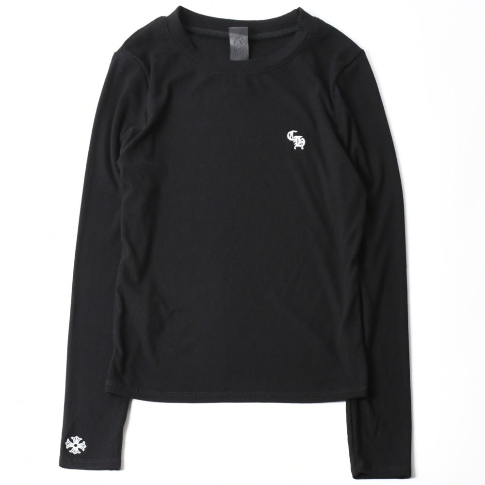 新品未使用 クロムハーツ Y NOT CH PLUS ENBROIDERY T- Shirt 長袖シャツ ロンT CHプラス CHロゴ レーヨン ポリウレタン ブラック 中古 4a008128