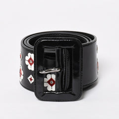Very Good Condition PRADA Belt 1C5663 Made in Italy Patent Leather Enamel Black White Wine Red Size 85/34 Used 4a007905