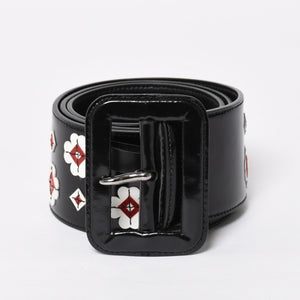 Very Good Condition PRADA Belt 1C5663 Made in Italy Patent Leather Enamel Black White Wine Red Size 85/34 Used 4a007905