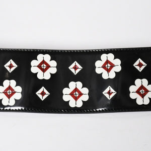 Very Good Condition PRADA Belt 1C5663 Made in Italy Patent Leather Enamel Black White Wine Red Size 85/34 Used 4a007905