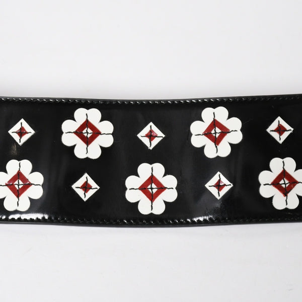 Very Good Condition PRADA Belt 1C5663 Made in Italy Patent Leather Enamel Black White Wine Red Size 85/34 Used 4a007905
