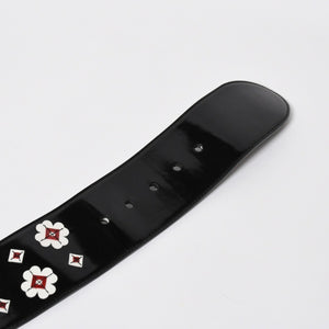 Very Good Condition PRADA Belt 1C5663 Made in Italy Patent Leather Enamel Black White Wine Red Size 85/34 Used 4a007905