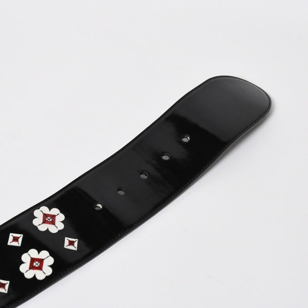 Very Good Condition PRADA Belt 1C5663 Made in Italy Patent Leather Enamel Black White Wine Red Size 85/34 Used 4a007905