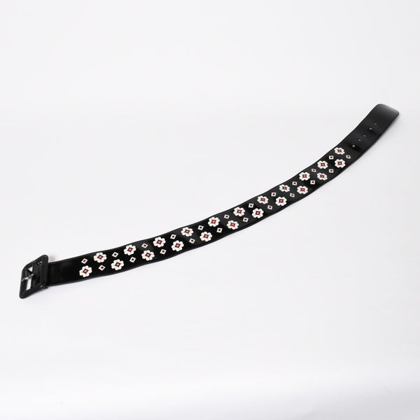 Very Good Condition PRADA Belt 1C5663 Made in Italy Patent Leather Enamel Black White Wine Red Size 85/34 Used 4a007905