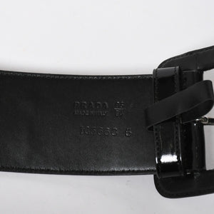 Very Good Condition PRADA Belt 1C5663 Made in Italy Patent Leather Enamel Black White Wine Red Size 85/34 Used 4a007905