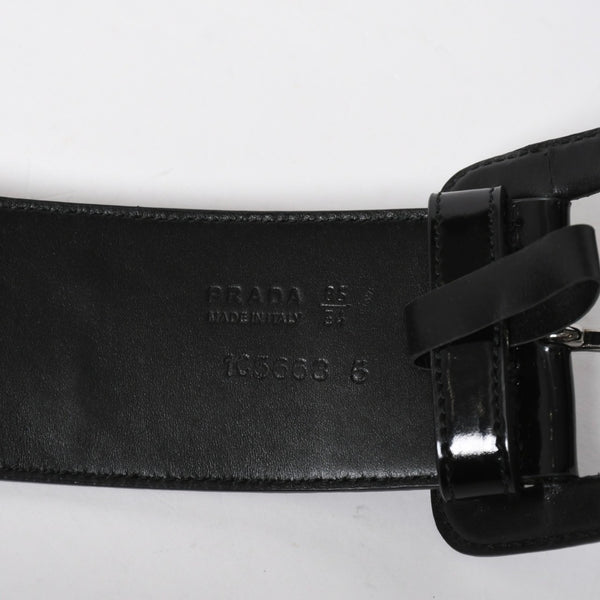 Very Good Condition PRADA Belt 1C5663 Made in Italy Patent Leather Enamel Black White Wine Red Size 85/34 Used 4a007905
