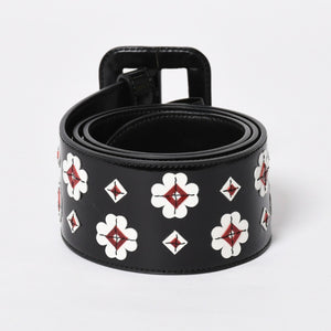 Very Good Condition PRADA Belt 1C5663 Made in Italy Patent Leather Enamel Black White Wine Red Size 85/34 Used 4a007905
