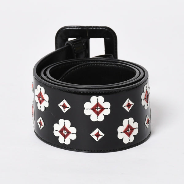 Very Good Condition PRADA Belt 1C5663 Made in Italy Patent Leather Enamel Black White Wine Red Size 85/34 Used 4a007905