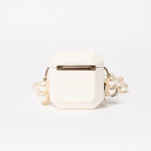 極美品 CHANEL シャネル AirPodsケース ネックレス ココマーク ストラス メタル ラムスキン レジン パール ホワイト ゴールド金具 中古 4a008378