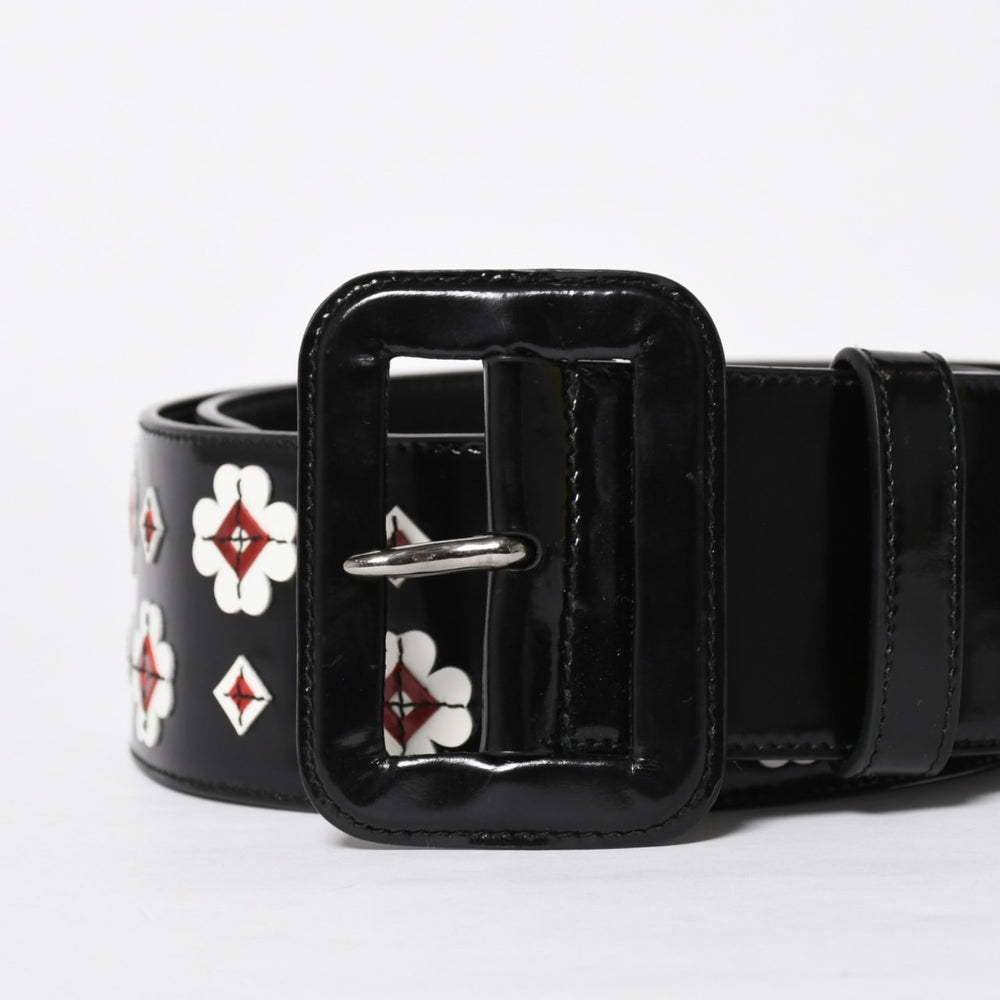 Very Good Condition PRADA Belt 1C5663 Made in Italy Patent Leather Enamel Black White Wine Red Size 85/34 Used 4a007905