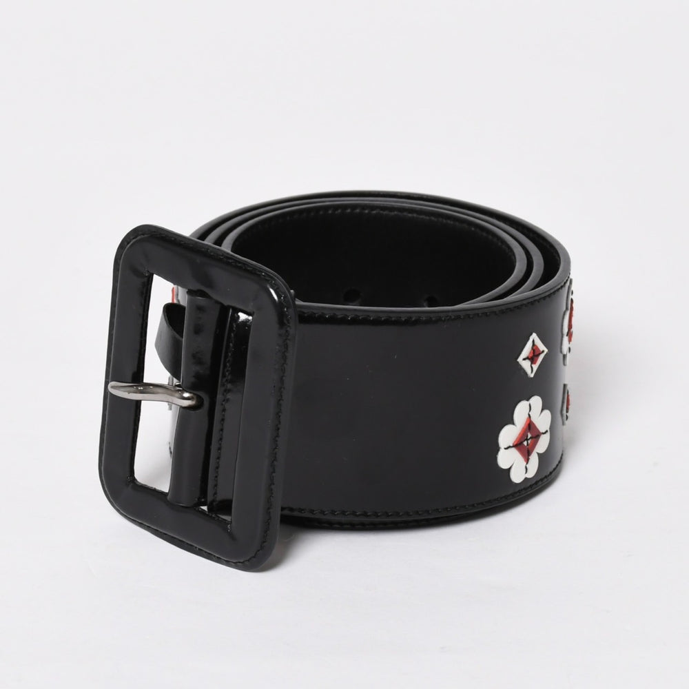 Very Good Condition PRADA Belt 1C5663 Made in Italy Patent Leather Enamel Black White Wine Red Size 85/34 Used 4a007905