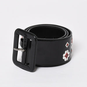 Very Good Condition PRADA Belt 1C5663 Made in Italy Patent Leather Enamel Black White Wine Red Size 85/34 Used 4a007905
