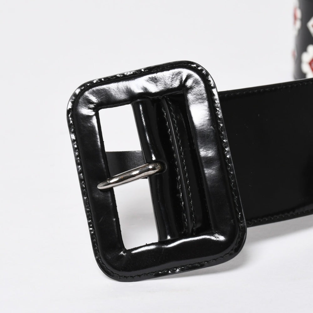 Very Good Condition PRADA Belt 1C5663 Made in Italy Patent Leather Enamel Black White Wine Red Size 85/34 Used 4a007905