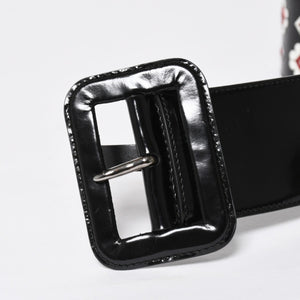 Very Good Condition PRADA Belt 1C5663 Made in Italy Patent Leather Enamel Black White Wine Red Size 85/34 Used 4a007905