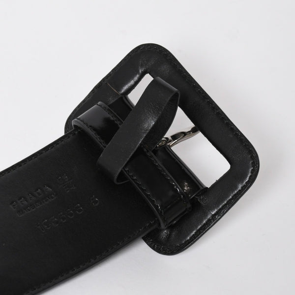 Very Good Condition PRADA Belt 1C5663 Made in Italy Patent Leather Enamel Black White Wine Red Size 85/34 Used 4a007905