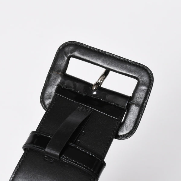 Very Good Condition PRADA Belt 1C5663 Made in Italy Patent Leather Enamel Black White Wine Red Size 85/34 Used 4a007905