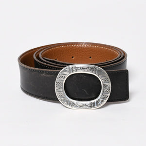 HERMES Hermes Touareg Belt Leather Silver 925 Black Silver Metal Fittings Size 95cm Good Condition Used 4a007912