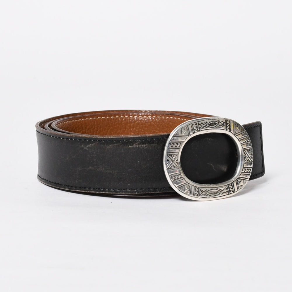 HERMES Hermes Touareg Belt Leather Silver 925 Black Silver Metal Fittings Size 95cm Good Condition Used 4a007912