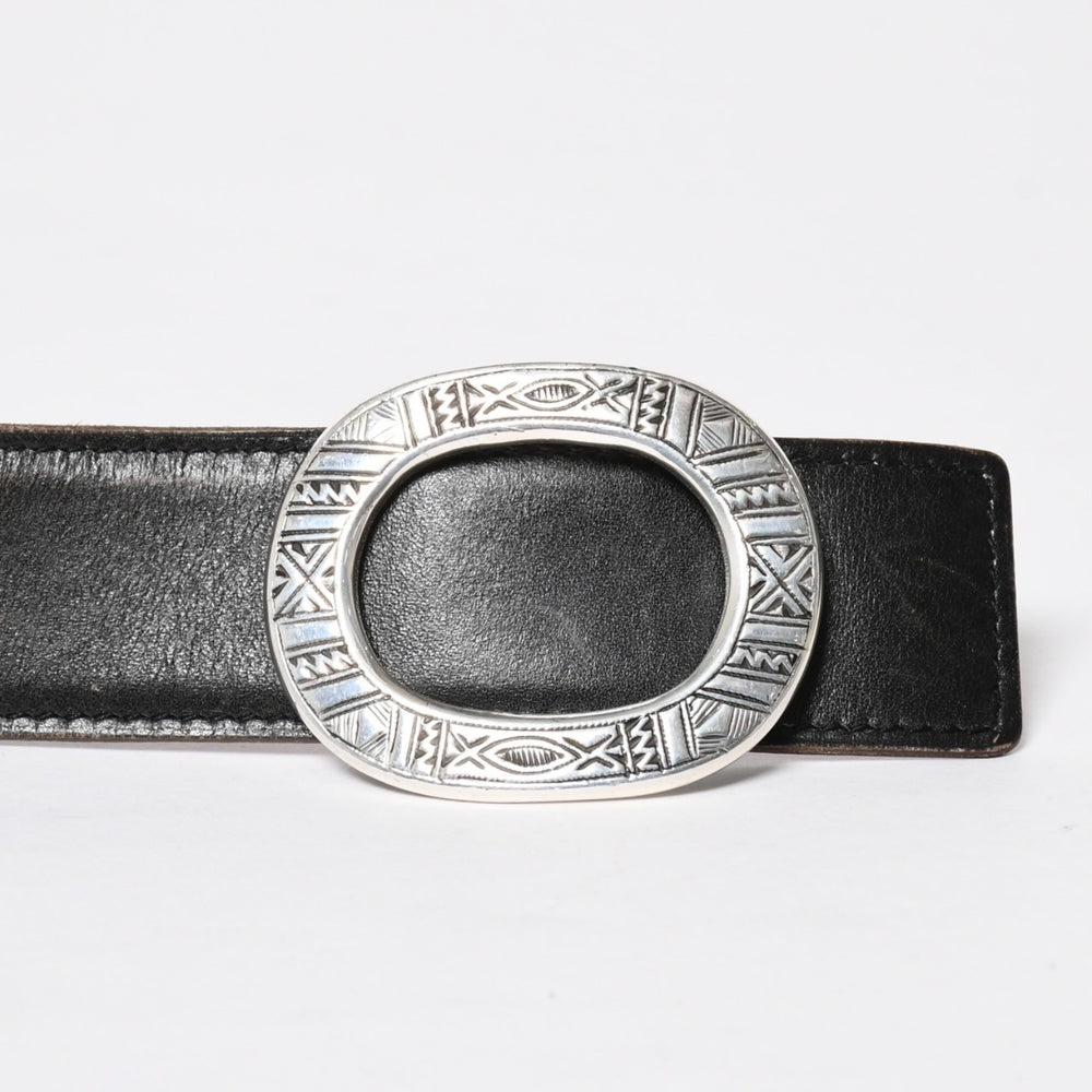 HERMES Hermes Touareg Belt Leather Silver 925 Black Silver Metal Fittings Size 95cm Good Condition Used 4a007912