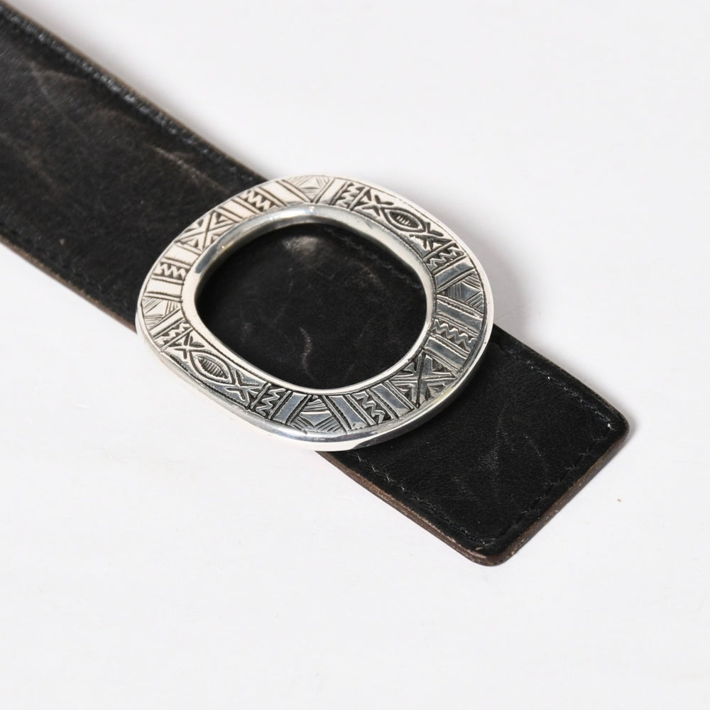 HERMES Hermes Touareg Belt Leather Silver 925 Black Silver Metal Fittings Size 95cm Good Condition Used 4a007912