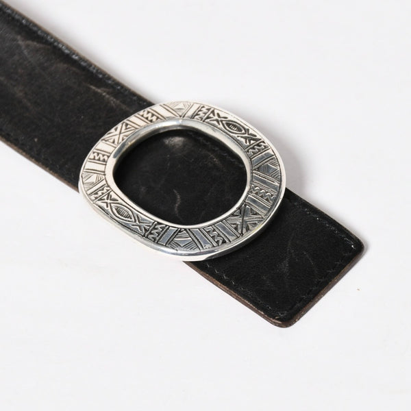 HERMES Hermes Touareg Belt Leather Silver 925 Black Silver Metal Fittings Size 95cm Good Condition Used 4a007912