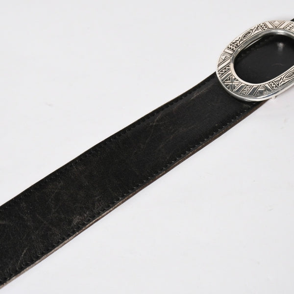 HERMES Hermes Touareg Belt Leather Silver 925 Black Silver Metal Fittings Size 95cm Good Condition Used 4a007912