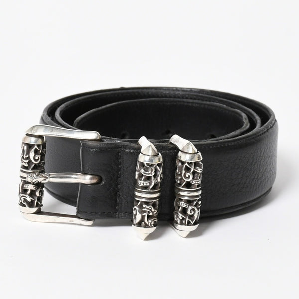 極美品 CHROME HEARTS クロムハーツ 3PC CELTIC ROLLER BELT 3ピース ケルティック ローラーベルト サイズ34 ブラック 中古 4a008226