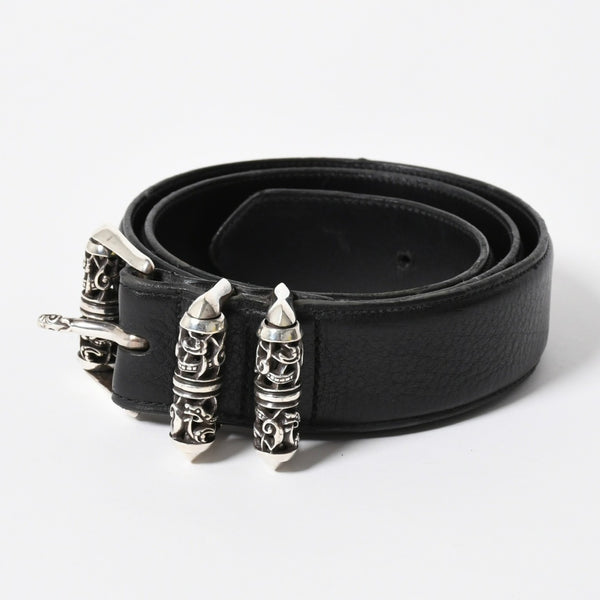 極美品 CHROME HEARTS クロムハーツ 3PC CELTIC ROLLER BELT 3ピース ケルティック ローラーベルト サイズ34 ブラック 中古 4a008226