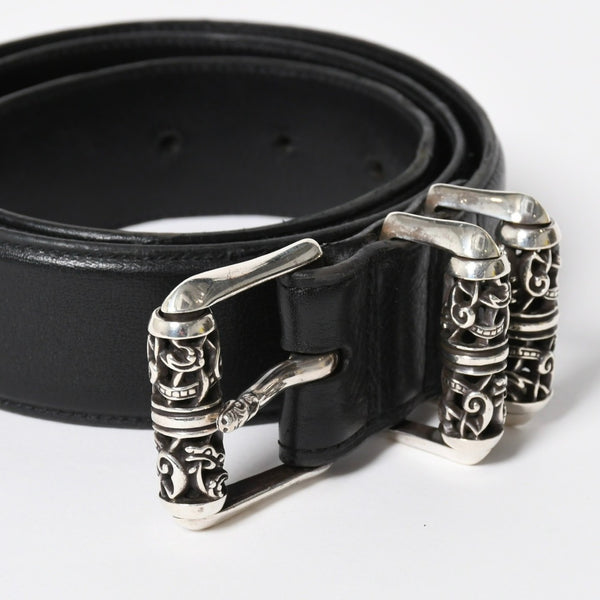 極美品 CHROME HEARTS クロムハーツ 3PC CELTIC ROLLER BELT 3ピース ケルティック ローラーベルト サイズ34 ブラック 中古 4a008226