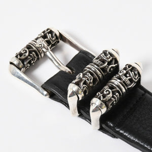 極美品 CHROME HEARTS クロムハーツ 3PC CELTIC ROLLER BELT 3ピース ケルティック ローラーベルト サイズ34 ブラック 中古 4a008226
